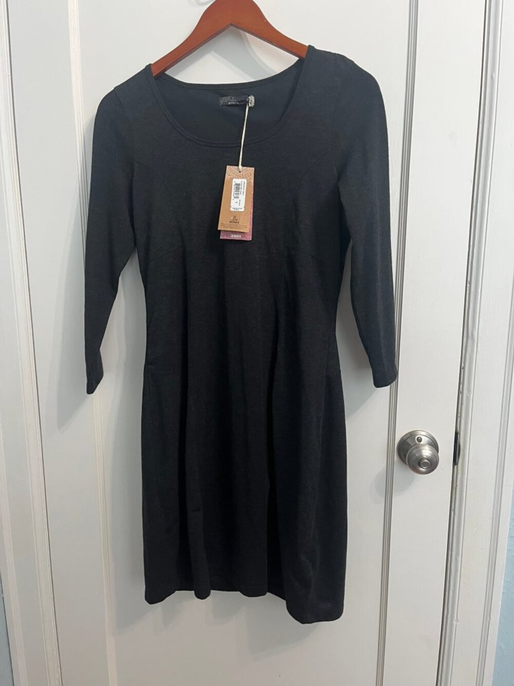 $89 NWT Prana Soskia 3/4 Sleeve Wool Blend Dress Black Fit & Flare Size S